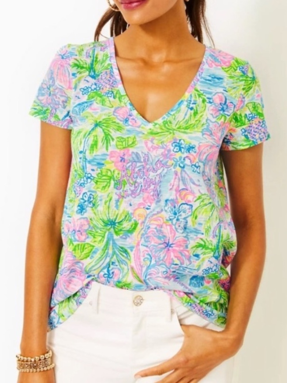 Lilly Pulitzer Women XXS Tropical Multi Lilly Loves Hawaii Etta V-Neck Top NWT